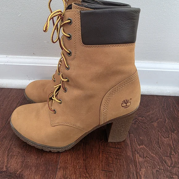 Timberland Glancy Wheat Nubuck Leather Heeled Lace Up Boots - Picture 6 of 11